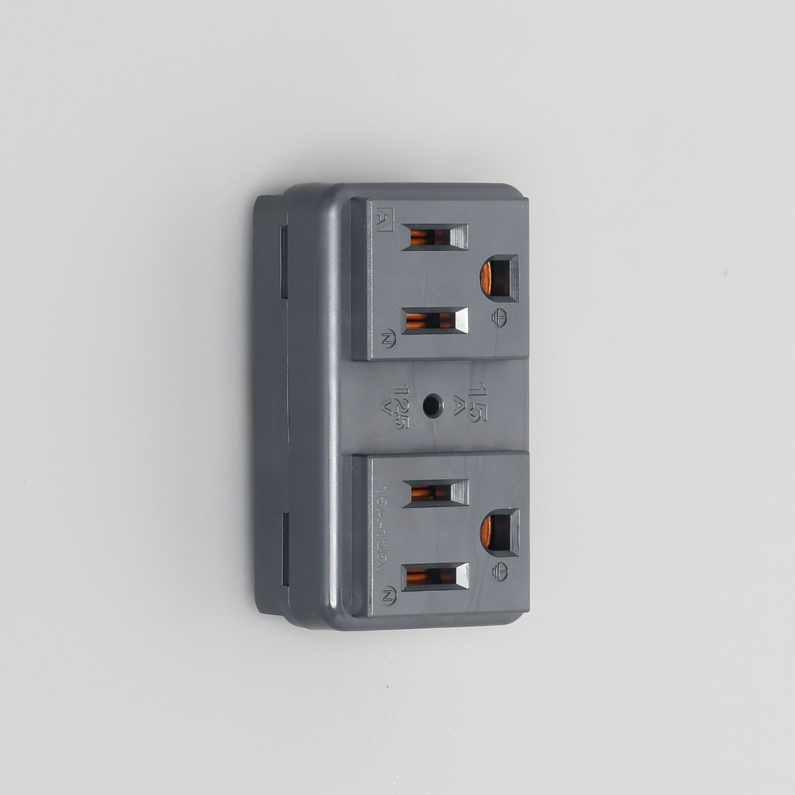 2Pole 3Wire Grounding 15A 125V (NEMA 515) Panel Mount Duplex Outlet 7117GHDBK AMERICAN DENKI