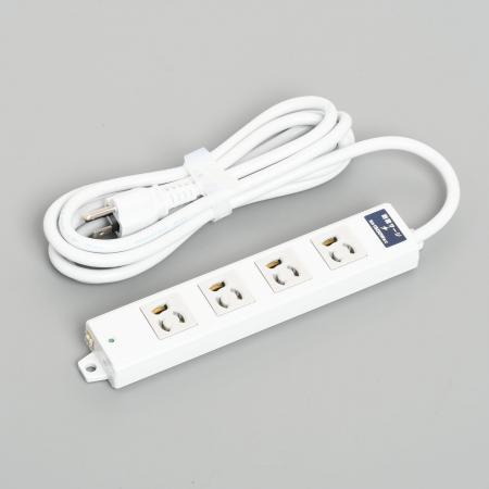 General-purpose Power Strip, 4 Clamp Locking Outlet with 3m Cord and Straight Blade Plug, Lightning Surge Protection