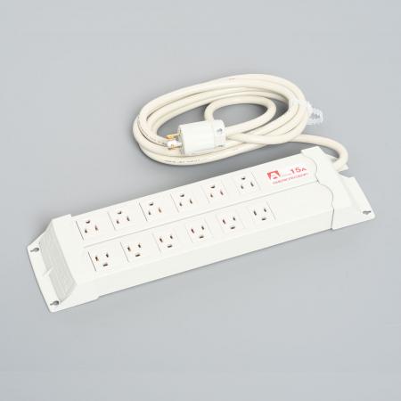 Para Tap:Horizontal Power Strip, 12 Straight Blade Outlet with 3m Cord and Twist Locking Plug
