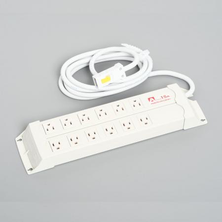 Para Tap:Horizontal Power Strip, 12 Straight Blade Outlet with 3m Cord and Harness Plug