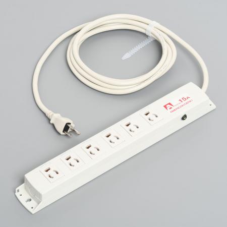 Multiuse Power Strip, 6 Clamp Locking Outlet with 3m Cord and Integral Molding Plug, Circuit Protector